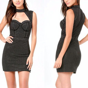 💋 bebe black stud embellished cage mock neck dress Small RARE 💋